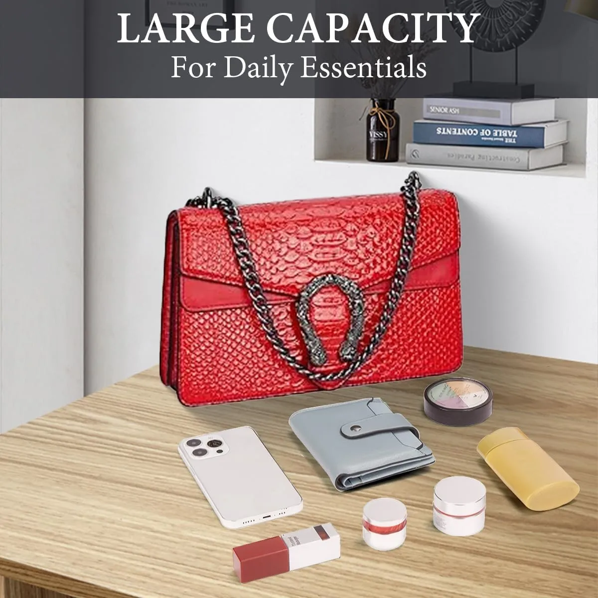 Bealin Women's Crossbody Shoulder Bag Retro Snake Print Square Satchel Handbag Chain Strap Clutch Leather Bag