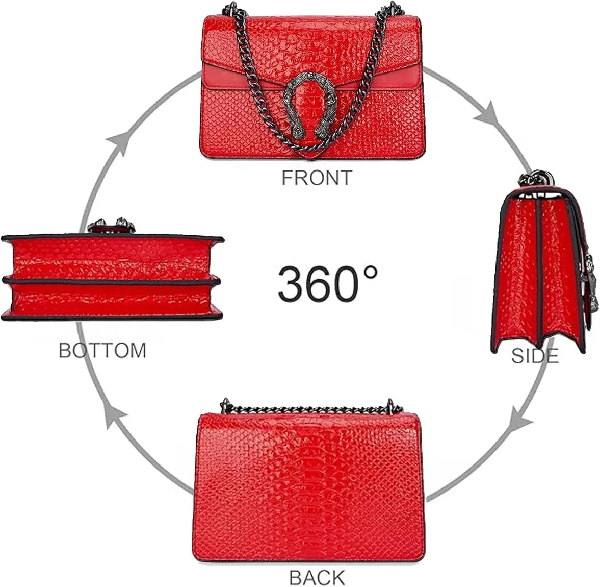 Bealin Women's Crossbody Shoulder Bag Retro Snake Print Square Satchel Handbag Chain Strap Clutch Leather Bag