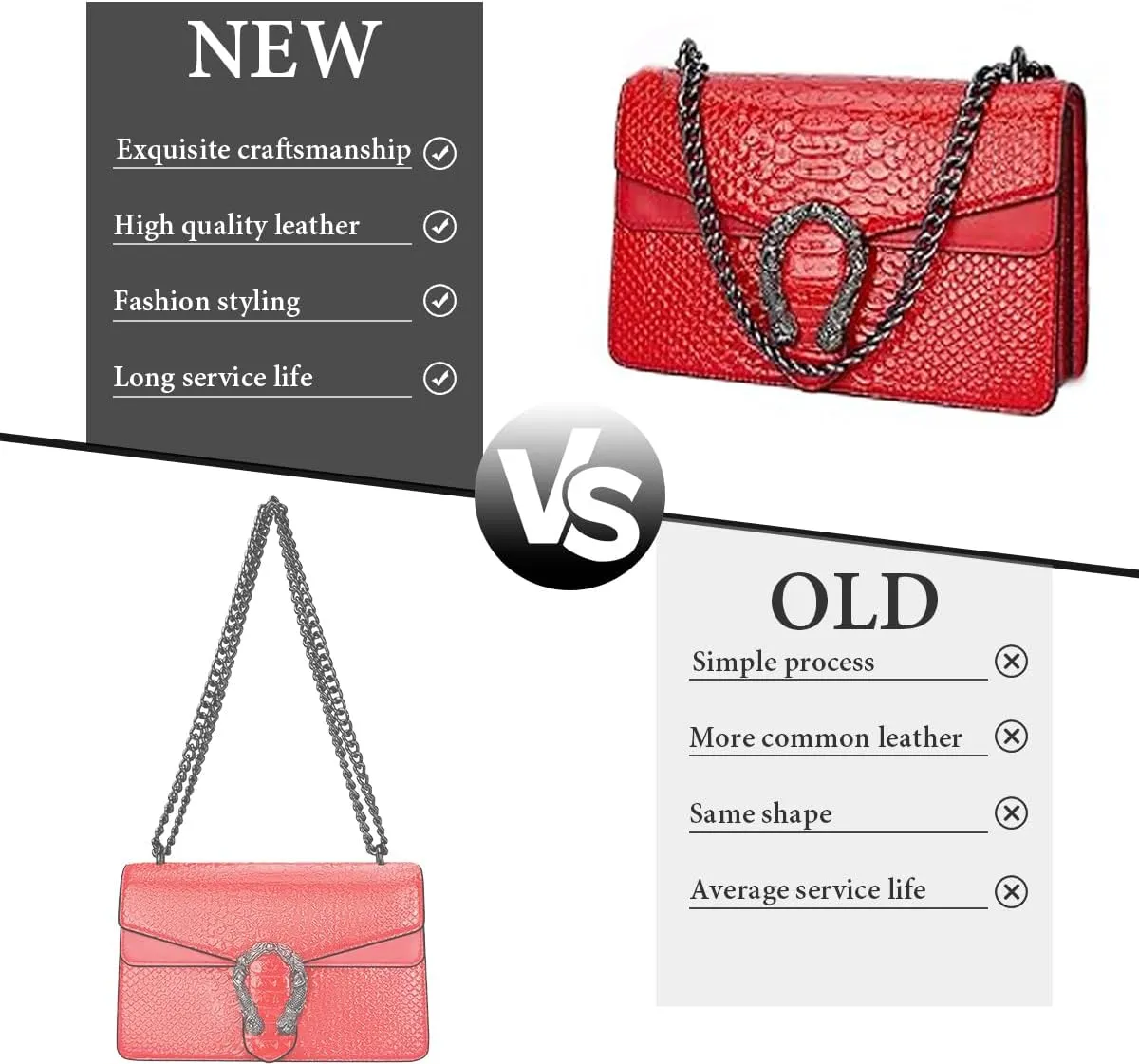 Bealin Women's Crossbody Shoulder Bag Retro Snake Print Square Satchel Handbag Chain Strap Clutch Leather Bag