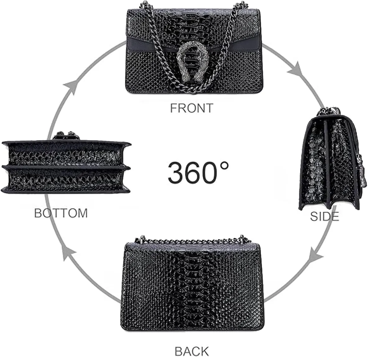 Bealin Women's Crossbody Shoulder Bag Retro Snake Print Square Satchel Handbag Chain Strap Clutch Leather Bag