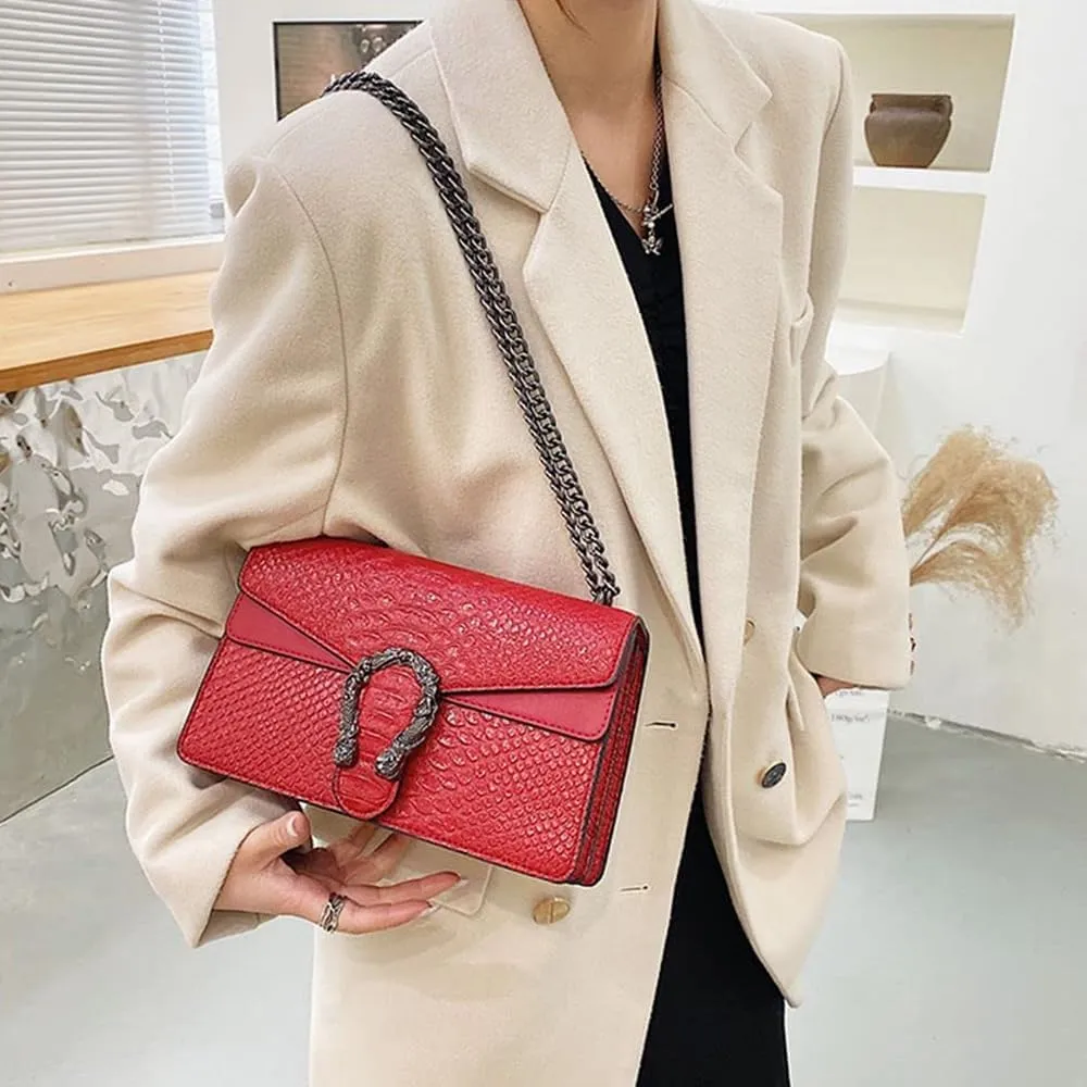 Bealin Women's Crossbody Shoulder Bag Retro Snake Print Square Satchel Handbag Chain Strap Clutch Leather Bag