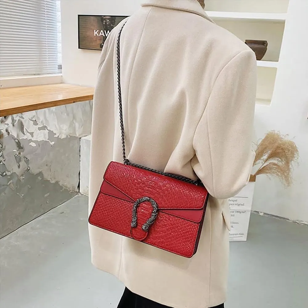 Bealin Women's Crossbody Shoulder Bag Retro Snake Print Square Satchel Handbag Chain Strap Clutch Leather Bag