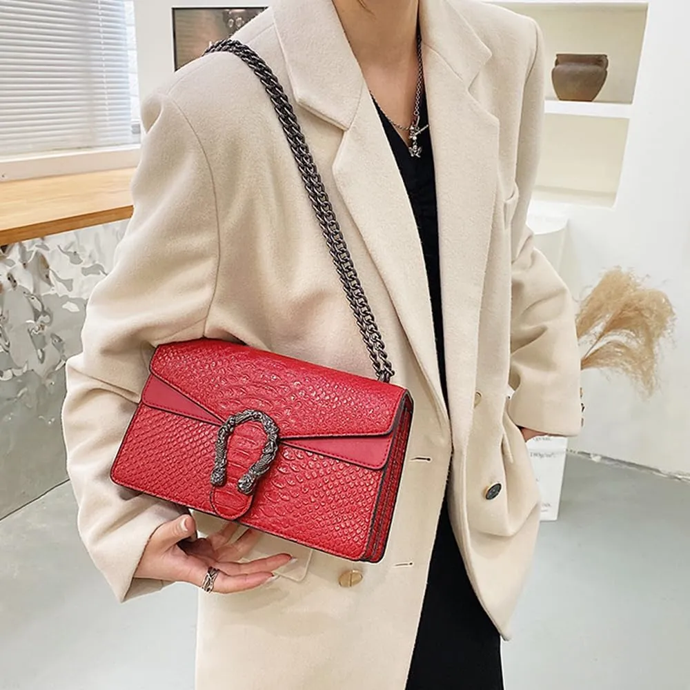 Bealin Women's Crossbody Shoulder Bag Retro Snake Print Square Satchel Handbag Chain Strap Clutch Leather Bag