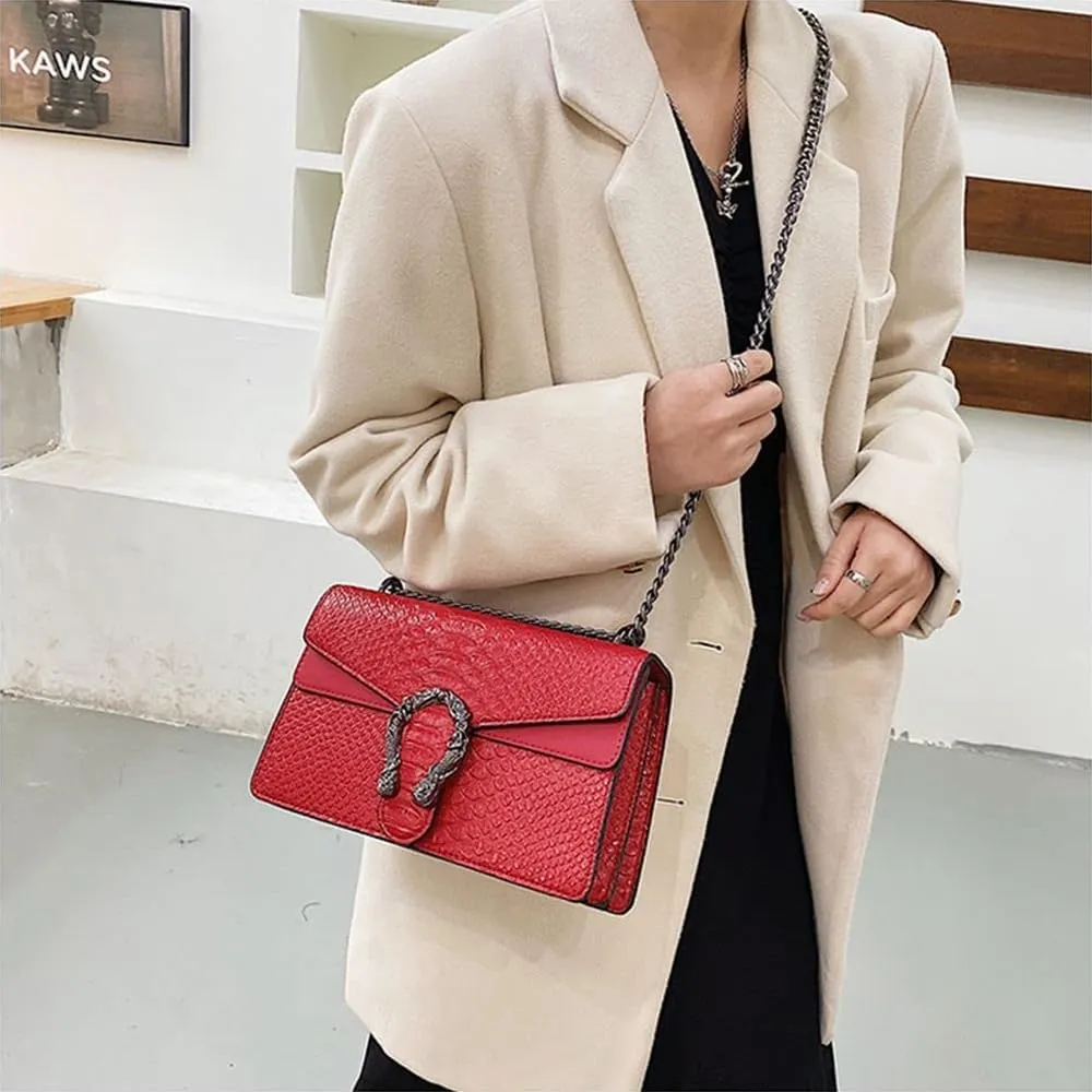 Bealin Women's Crossbody Shoulder Bag Retro Snake Print Square Satchel Handbag Chain Strap Clutch Leather Bag