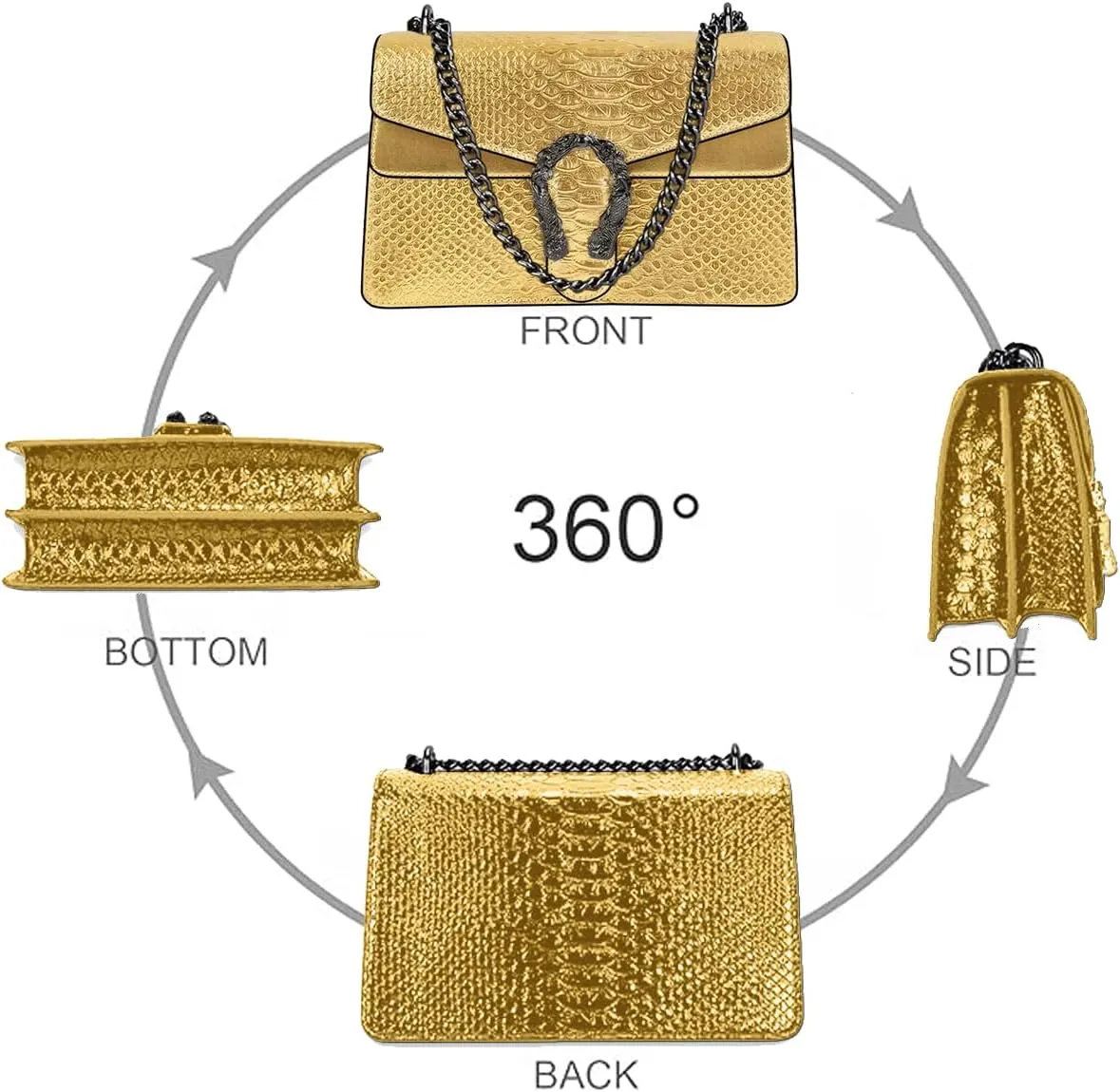 Bealin Women's Crossbody Shoulder Bag Retro Snake Print Square Satchel Handbag Chain Strap Clutch Leather Bag