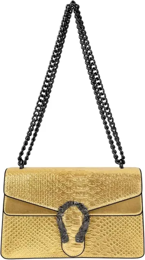 Bealin Women's Crossbody Shoulder Bag Retro Snake Print Square Satchel Handbag Chain Strap Clutch Leather Bag