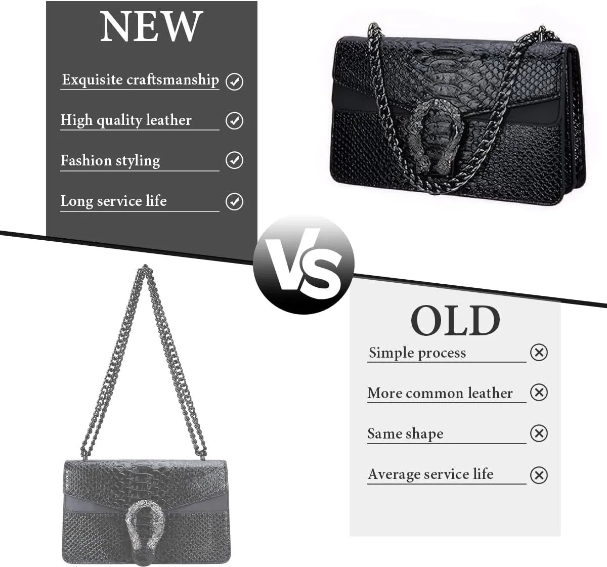 Bealin Women's Crossbody Shoulder Bag Retro Snake Print Square Satchel Handbag Chain Strap Clutch Leather Bag