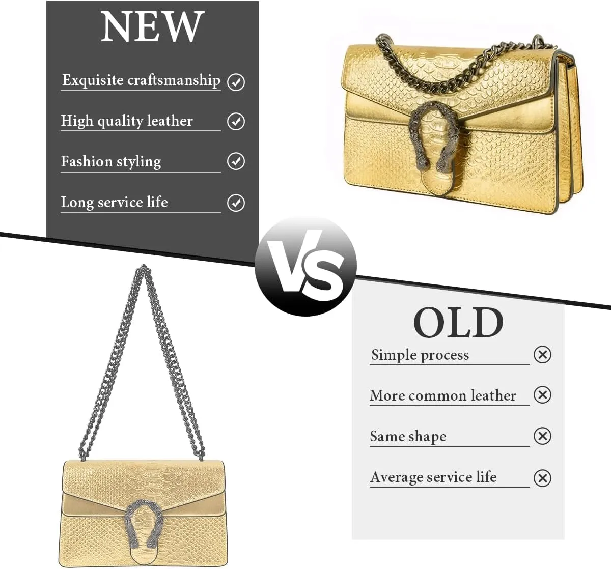 Bealin Women's Crossbody Shoulder Bag Retro Snake Print Square Satchel Handbag Chain Strap Clutch Leather Bag