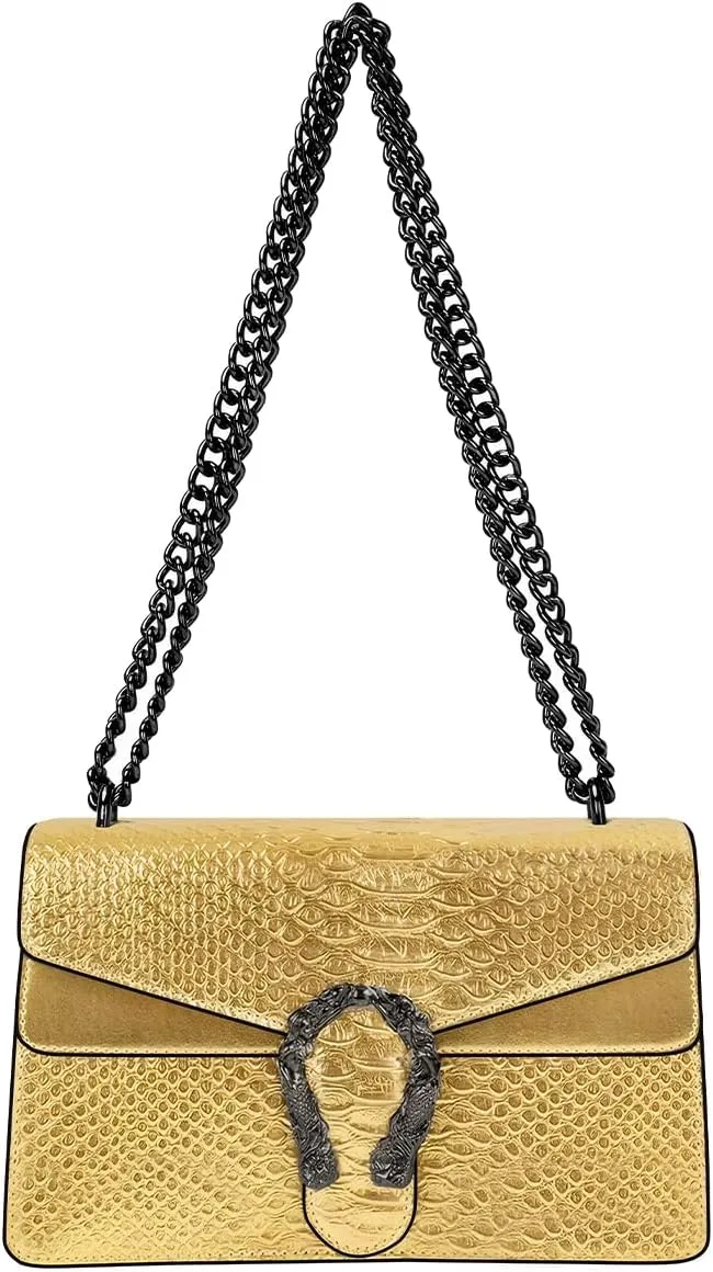 Bealin Women's Crossbody Shoulder Bag Retro Snake Print Square Satchel Handbag Chain Strap Clutch Leather Bag