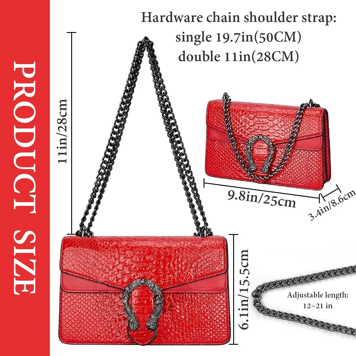 Bealin Women's Crossbody Shoulder Bag Retro Snake Print Square Satchel Handbag Chain Strap Clutch Leather Bag