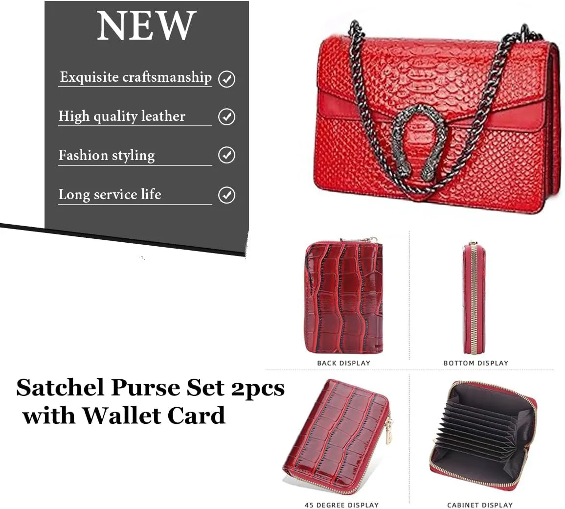 Bealin Women's Crossbody Shoulder Bag Retro Snake Print Square Satchel Handbag Chain Strap Clutch Leather Bag