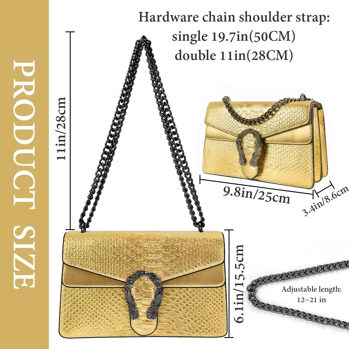 Bealin Women's Crossbody Shoulder Bag Retro Snake Print Square Satchel Handbag Chain Strap Clutch Leather Bag
