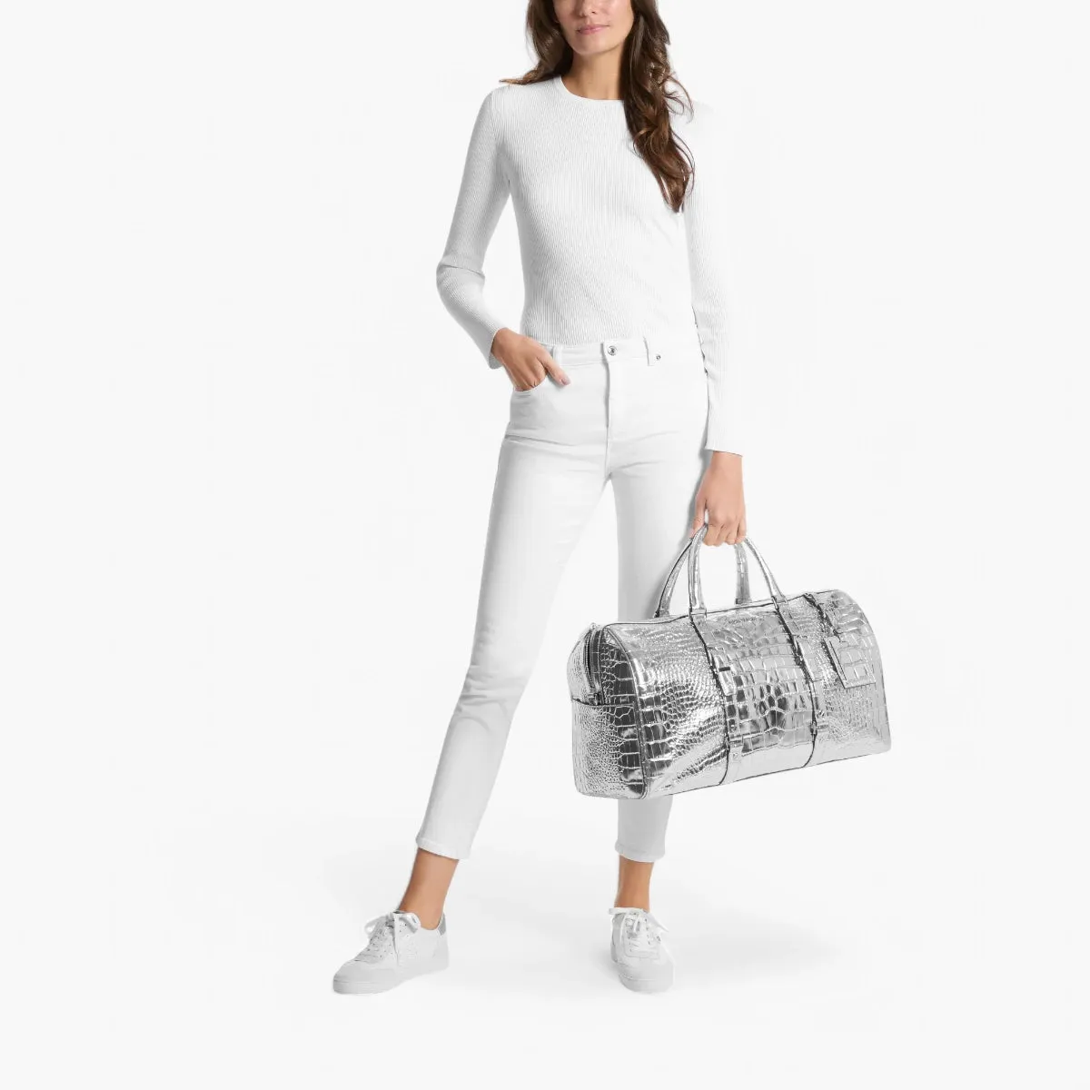 Bedford Travel Extra-Large Metallic Crocodile Embossed Leather Weekender Bag