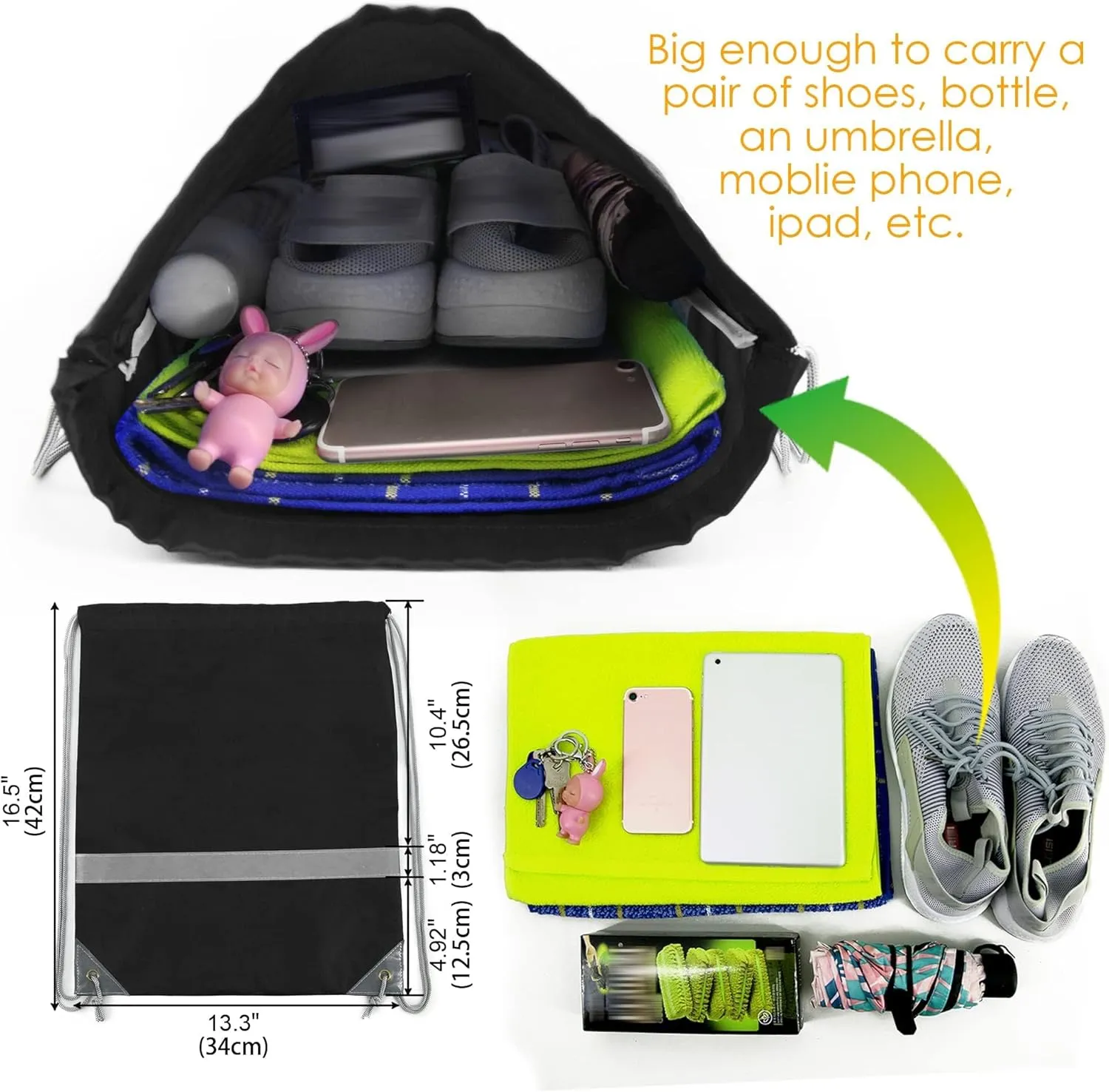 BeeGreen Drawstring Backpack Bags 20,30,50 Packs Reflective String Bags for Gym Sport Trip Cinch Sack DIY for Women Men