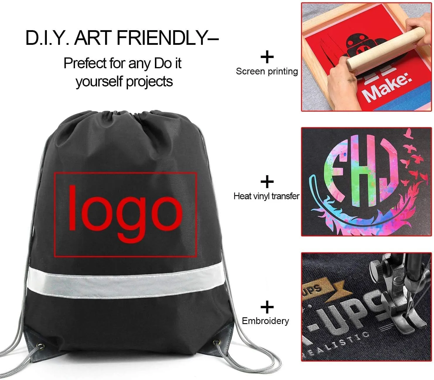 BeeGreen Drawstring Backpack Bags 20,30,50 Packs Reflective String Bags for Gym Sport Trip Cinch Sack DIY for Women Men