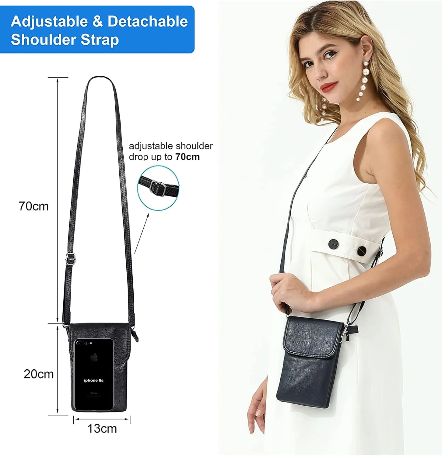 befen Genuine Leather Small Crossbody Bags for Women Cell Phone Bag Cross Body Purses,Silver Zipper