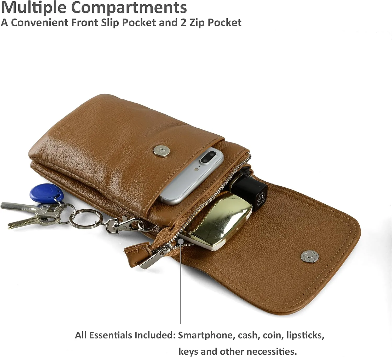 befen Genuine Leather Small Crossbody Bags for Women Cell Phone Bag Cross Body Purses,Silver Zipper