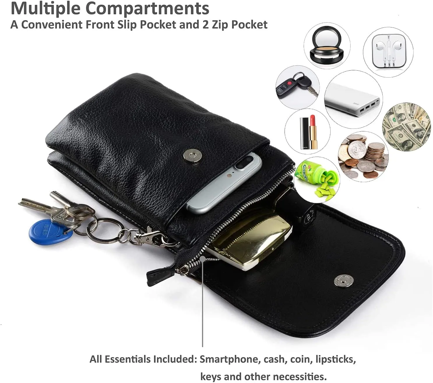 befen Genuine Leather Small Crossbody Bags for Women Cell Phone Bag Cross Body Purses,Silver Zipper