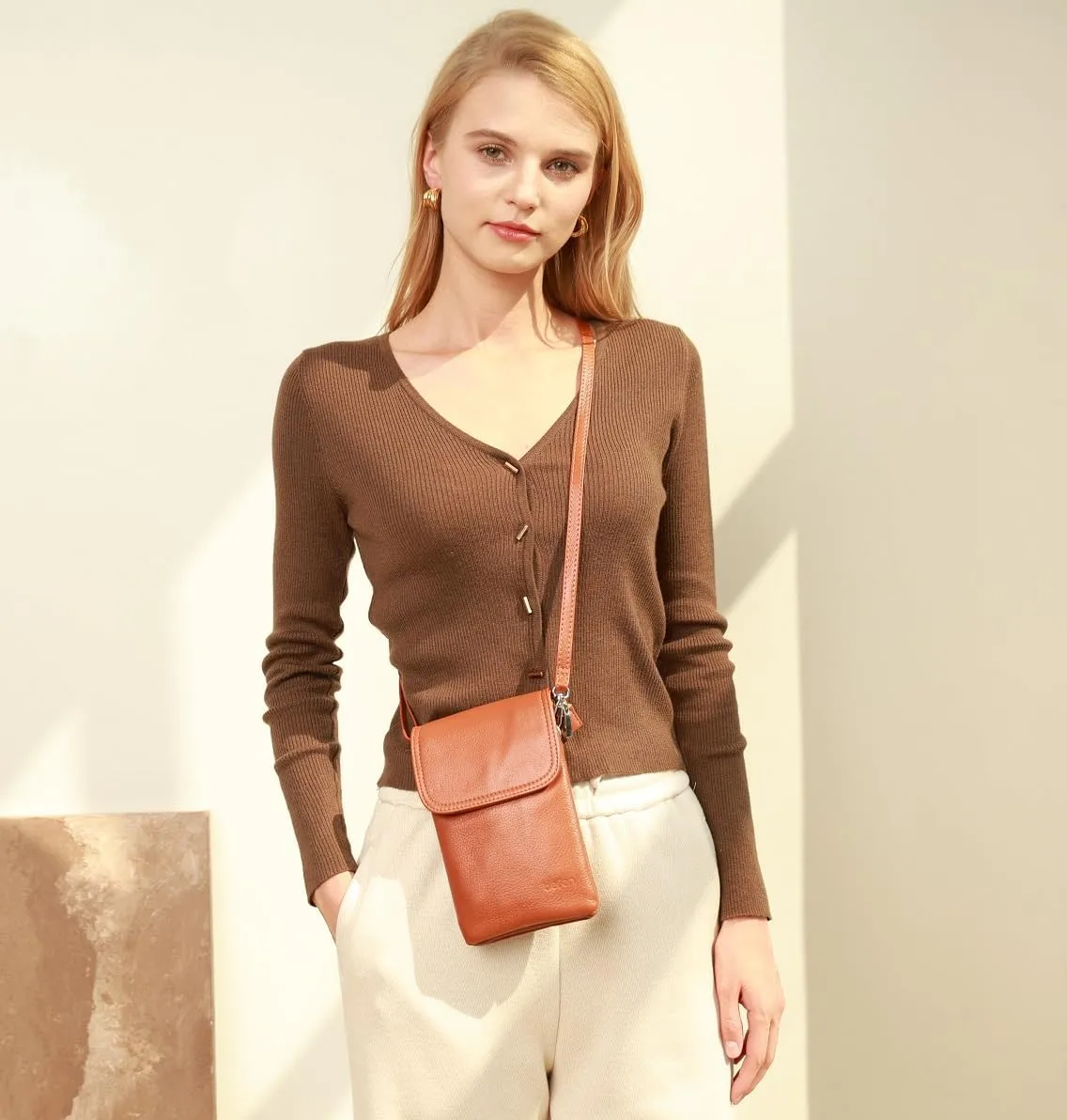 befen Genuine Leather Small Crossbody Bags for Women Cell Phone Bag Cross Body Purses,Silver Zipper