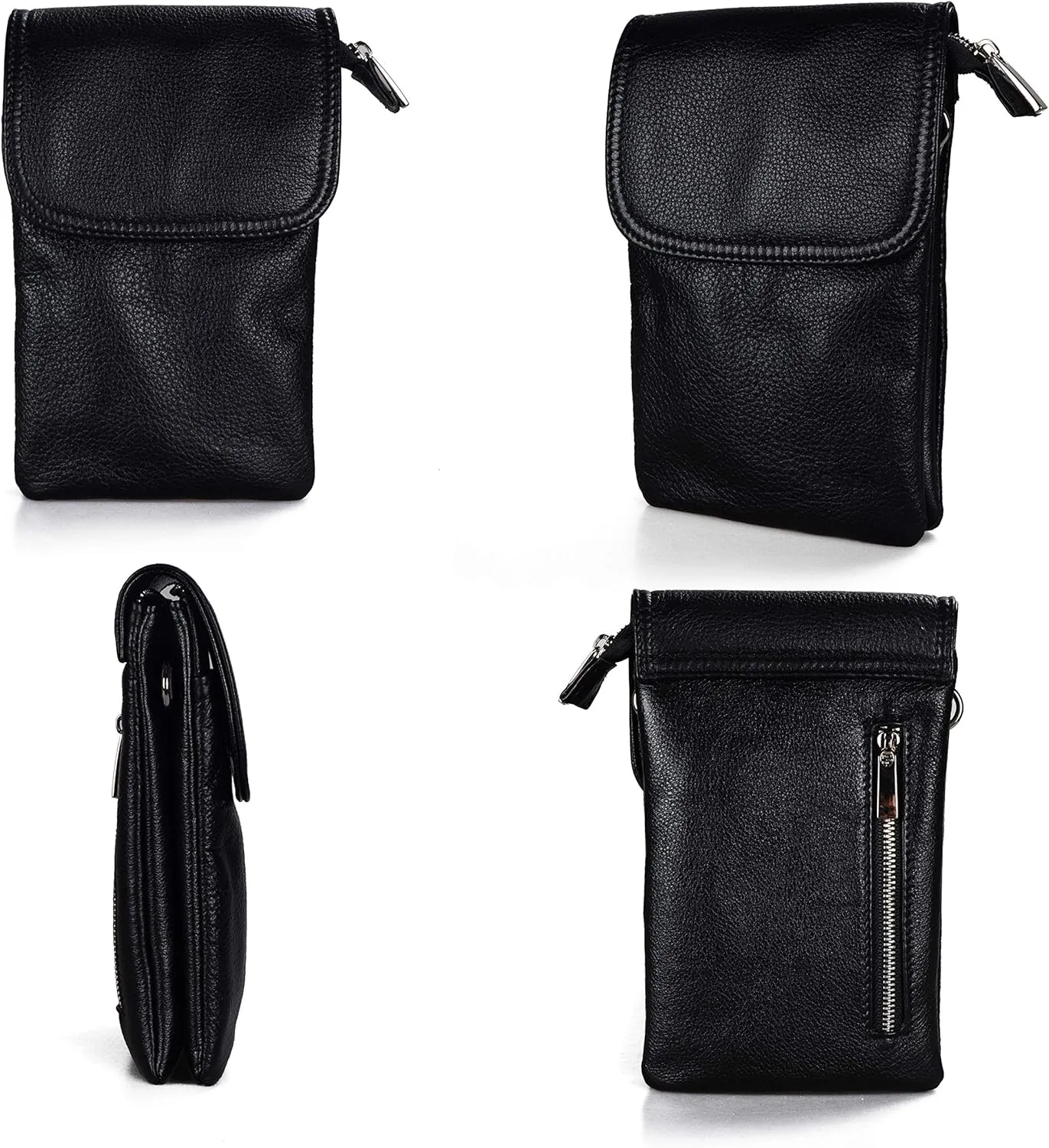 befen Genuine Leather Small Crossbody Bags for Women Cell Phone Bag Cross Body Purses,Silver Zipper