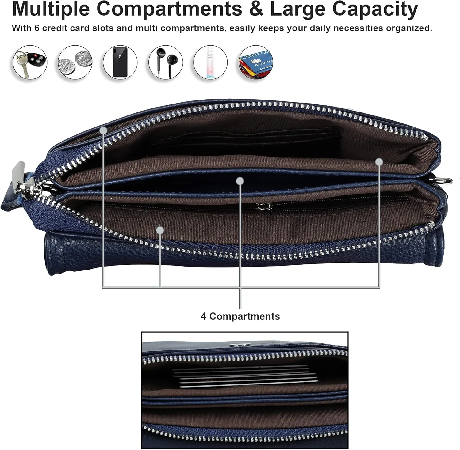 befen Genuine Leather Small Crossbody Bags for Women Cell Phone Bag Cross Body Purses,Silver Zipper