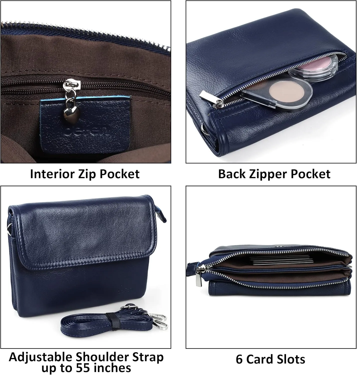 befen Genuine Leather Small Crossbody Bags for Women Cell Phone Bag Cross Body Purses,Silver Zipper