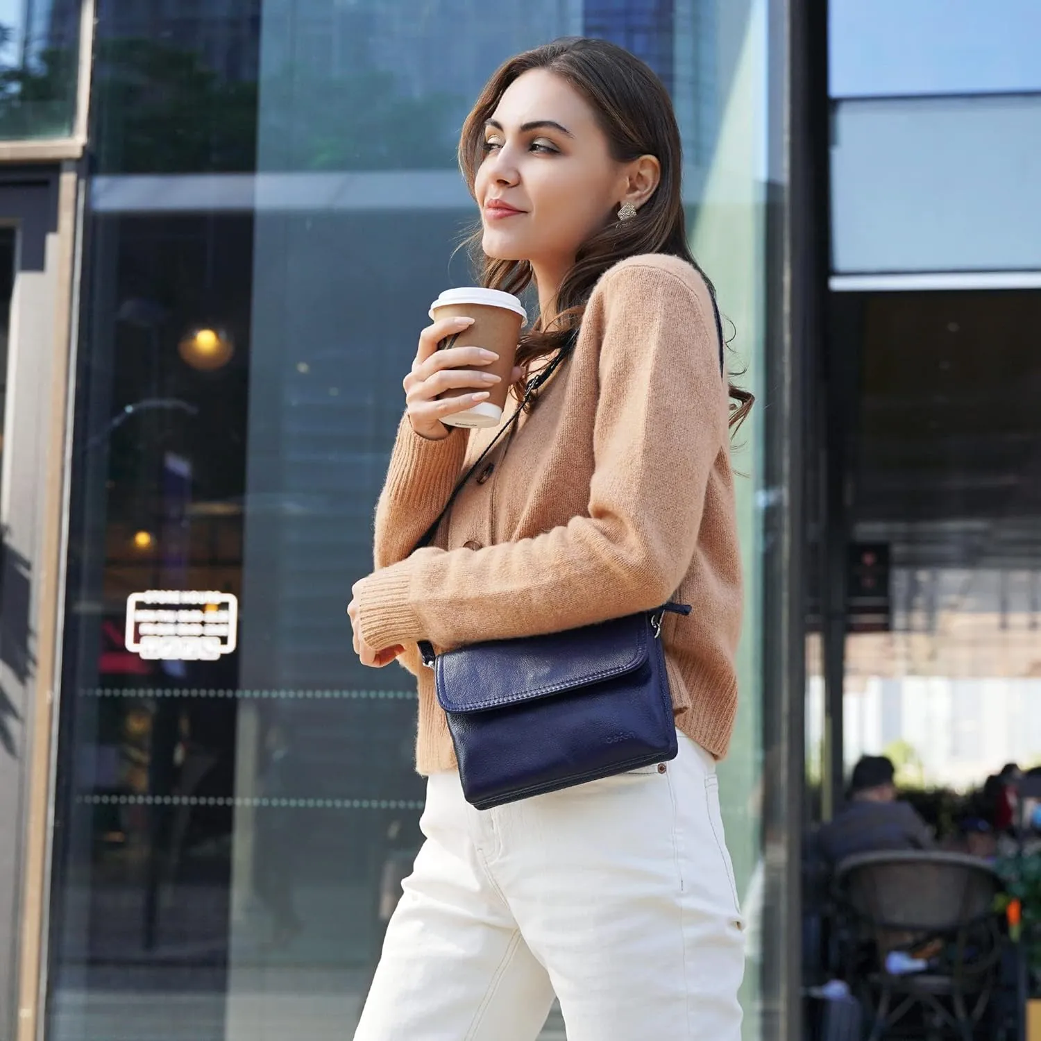 befen Genuine Leather Small Crossbody Bags for Women Cell Phone Bag Cross Body Purses,Silver Zipper