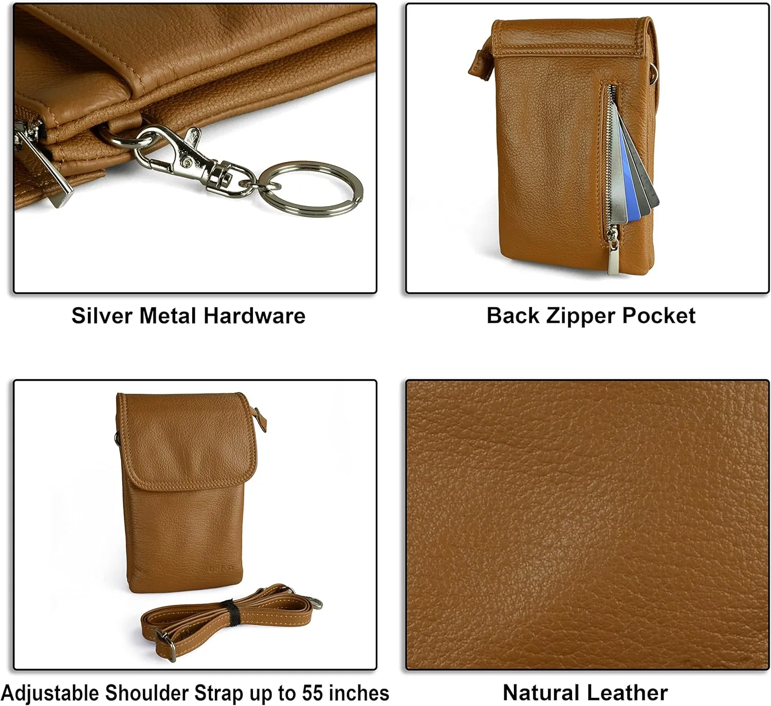 befen Genuine Leather Small Crossbody Bags for Women Cell Phone Bag Cross Body Purses,Silver Zipper