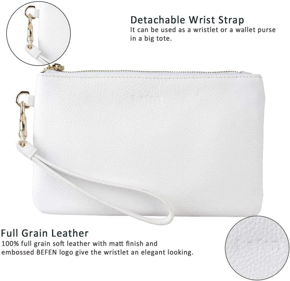 befen Women's Genuine Italian Leather Wristlet Clutch Wallet Purse, Gold Zipper
