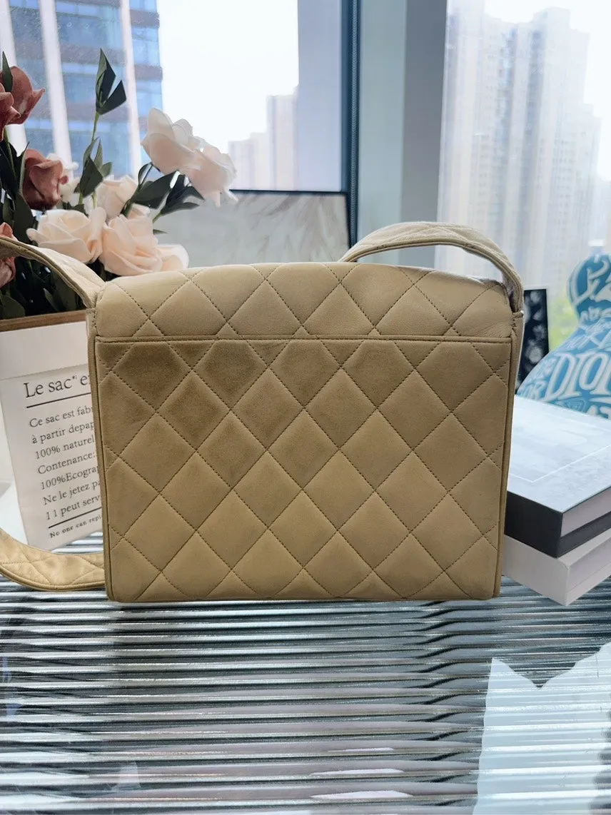 Beige Chanel Quilted Vintage Vast range Suede Bag Shoulder Satchel On-demand assistance