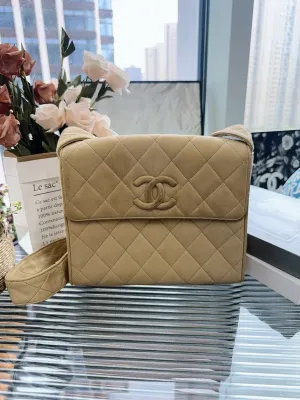 Beige Chanel Quilted Vintage Vast range Suede Bag Shoulder Satchel On-demand assistance