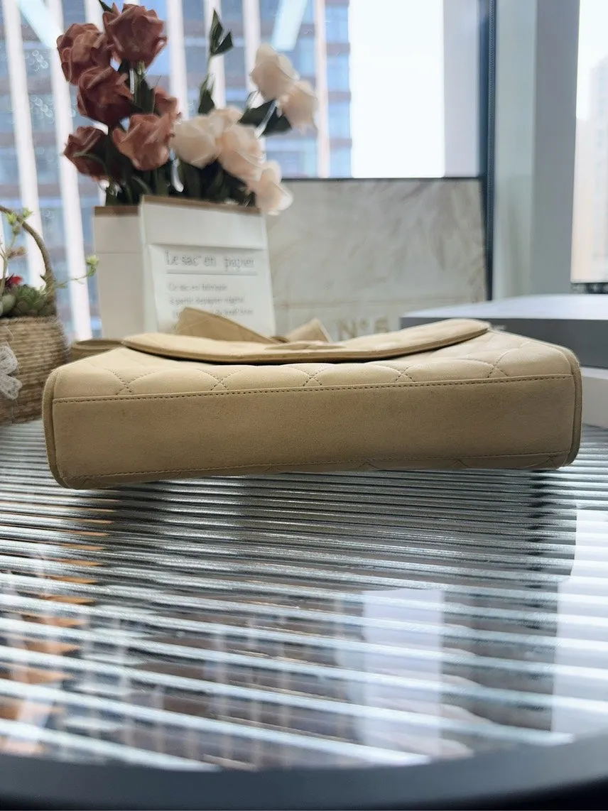 Beige Chanel Quilted Vintage Vast range Suede Bag Shoulder Satchel On-demand assistance