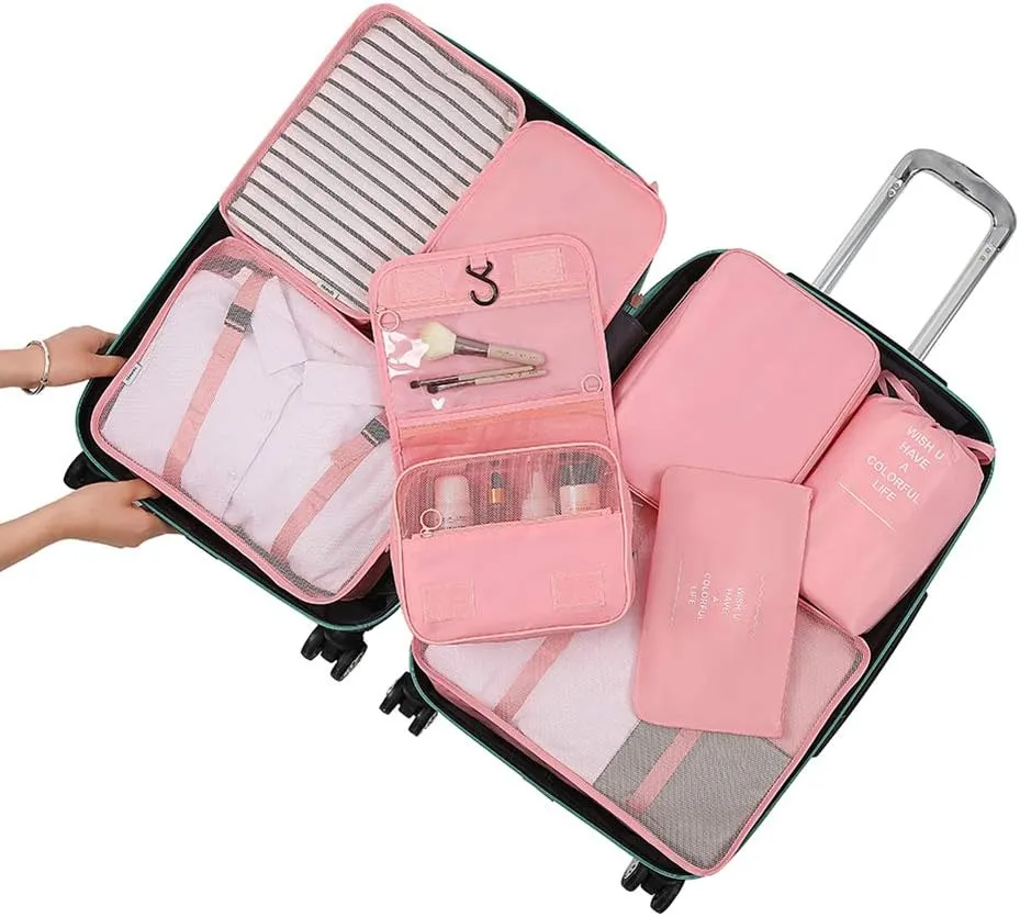 Belsmi 8 Set Packing Cubes with Shoe Bag - Compression Travel Luggage Organizer