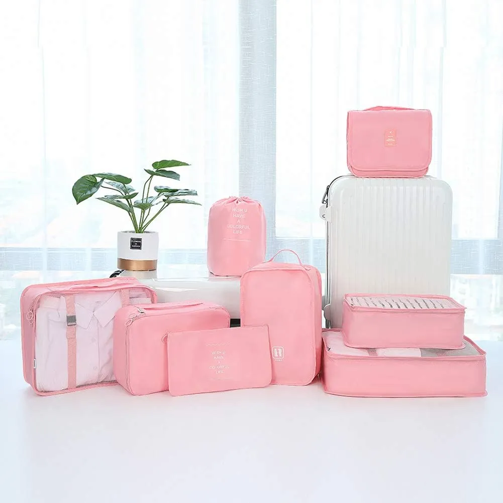 Belsmi 8 Set Packing Cubes with Shoe Bag - Compression Travel Luggage Organizer