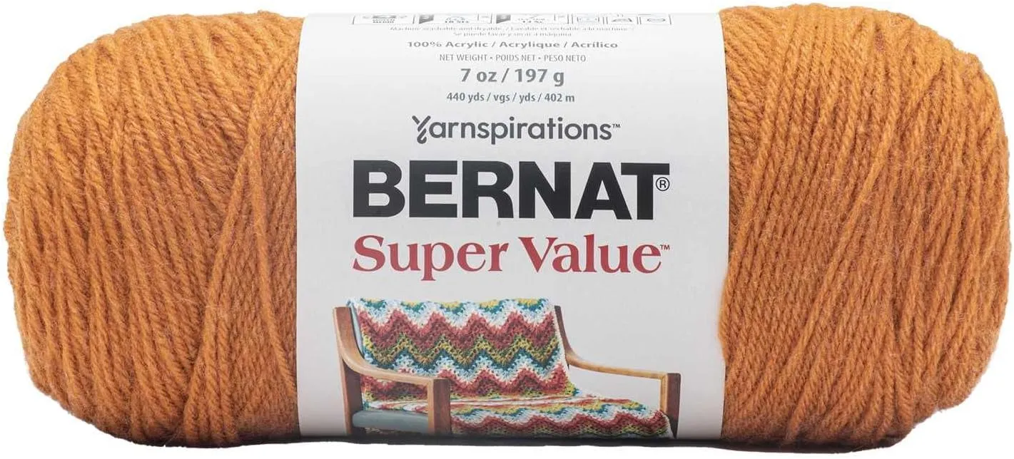 Bernat Super Value Solid Masala 164053-53806 (3-Skeins - Same Dye Lot) Worsted Medium #4 Acrylic Yarn for Crocheting and Knitting with Project Bag