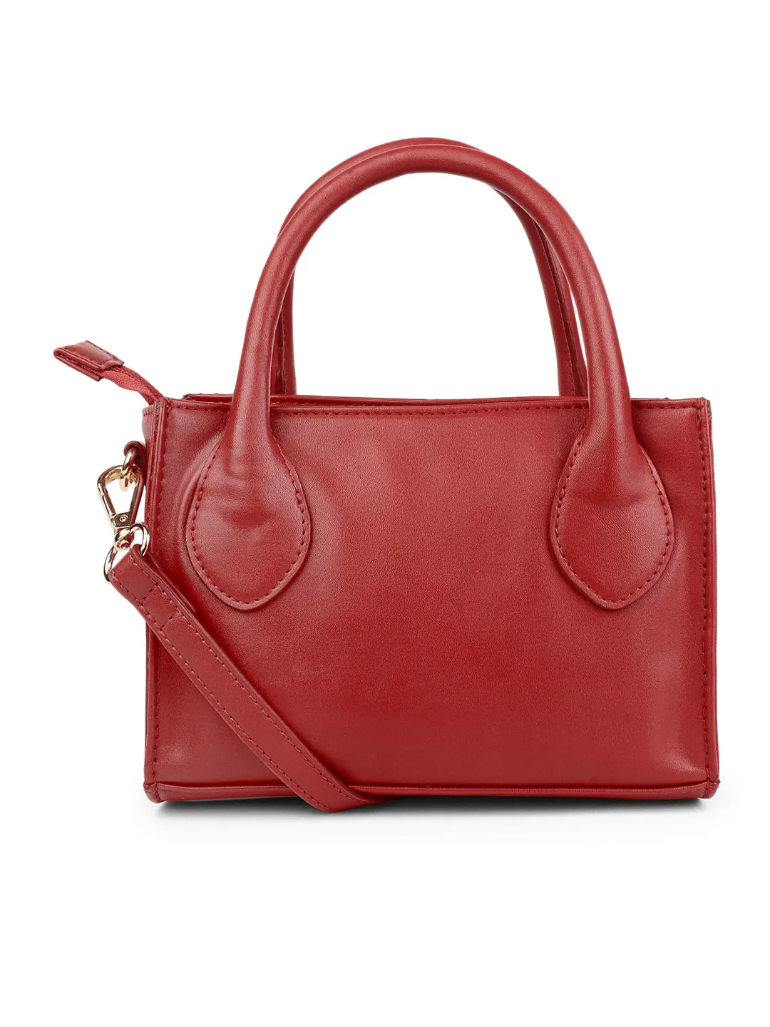 Berrylush Women Red Textured Pattern Synthetic Leather Detachable Sling Strap Zipper-Up Quilted Handheld Bag