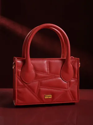 Berrylush Women Red Textured Pattern Synthetic Leather Detachable Sling Strap Zipper-Up Quilted Handheld Bag