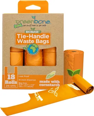 BioBase Cat or Dog Poop Bags Rolls with Handle Tie, Large Leak Proof- 18 rolls - 216 refills Leak Proof