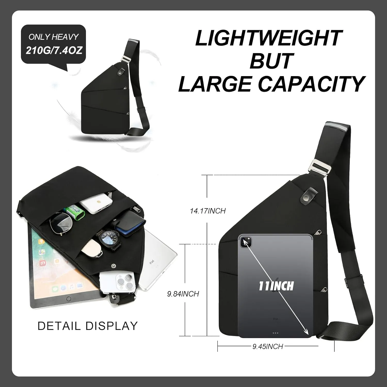 Black Anti Theft Crossbody Travel Bags Mens Sling Bag Over the Shoulder Bags for Women Gifts for Travelers