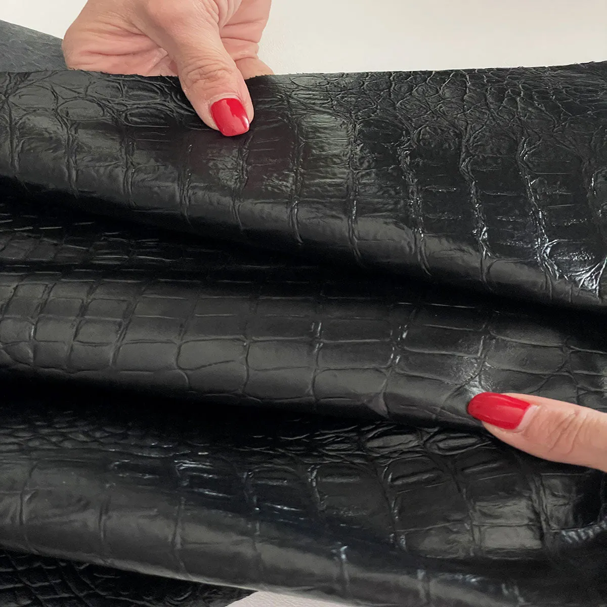 Black Croco Print Split Calf Leather