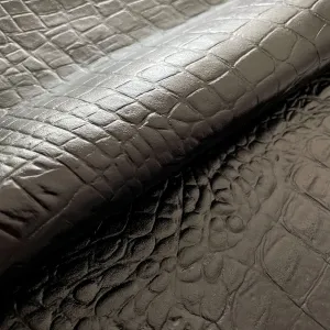 Black Croco Print Split Calf Leather
