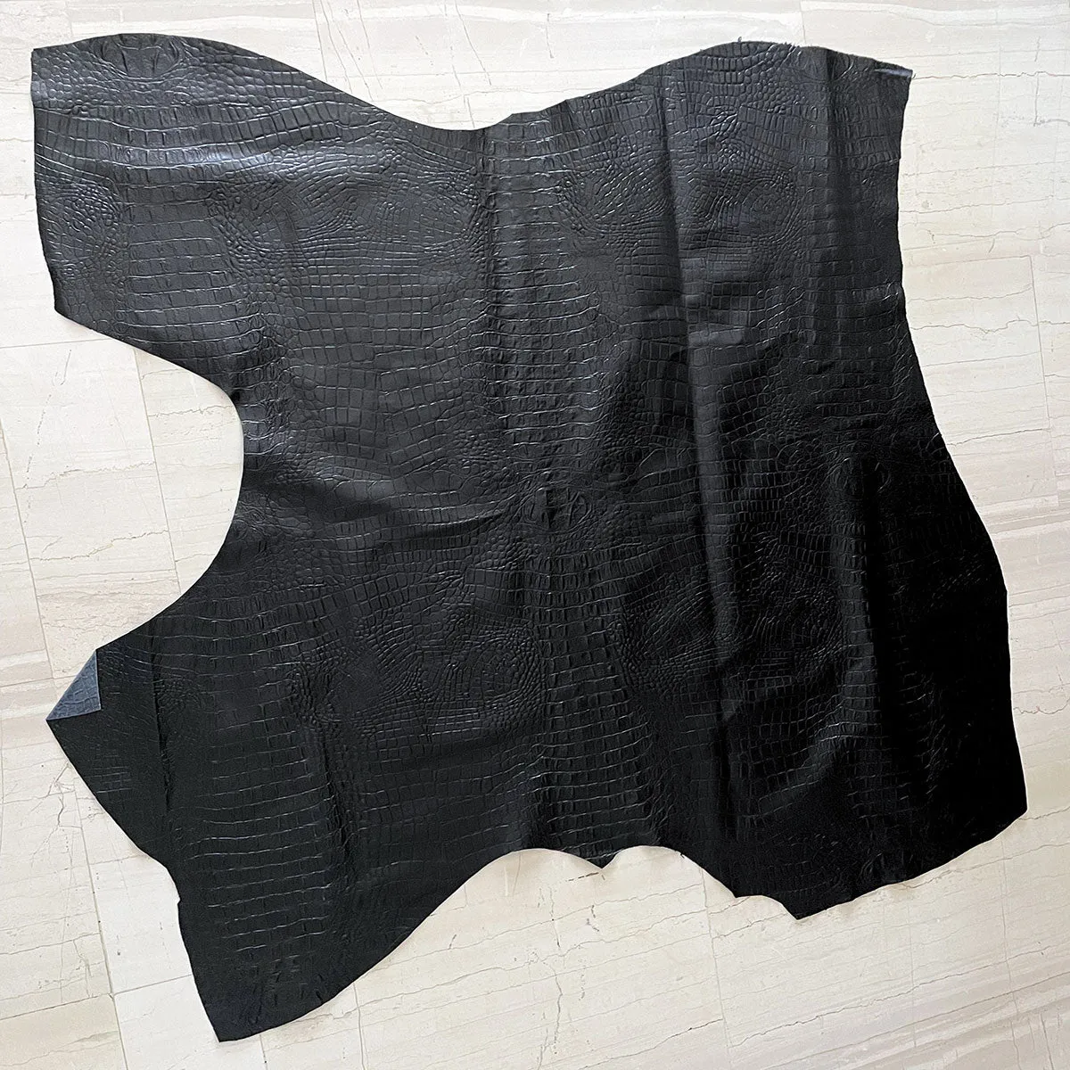 Black Croco Print Split Calf Leather