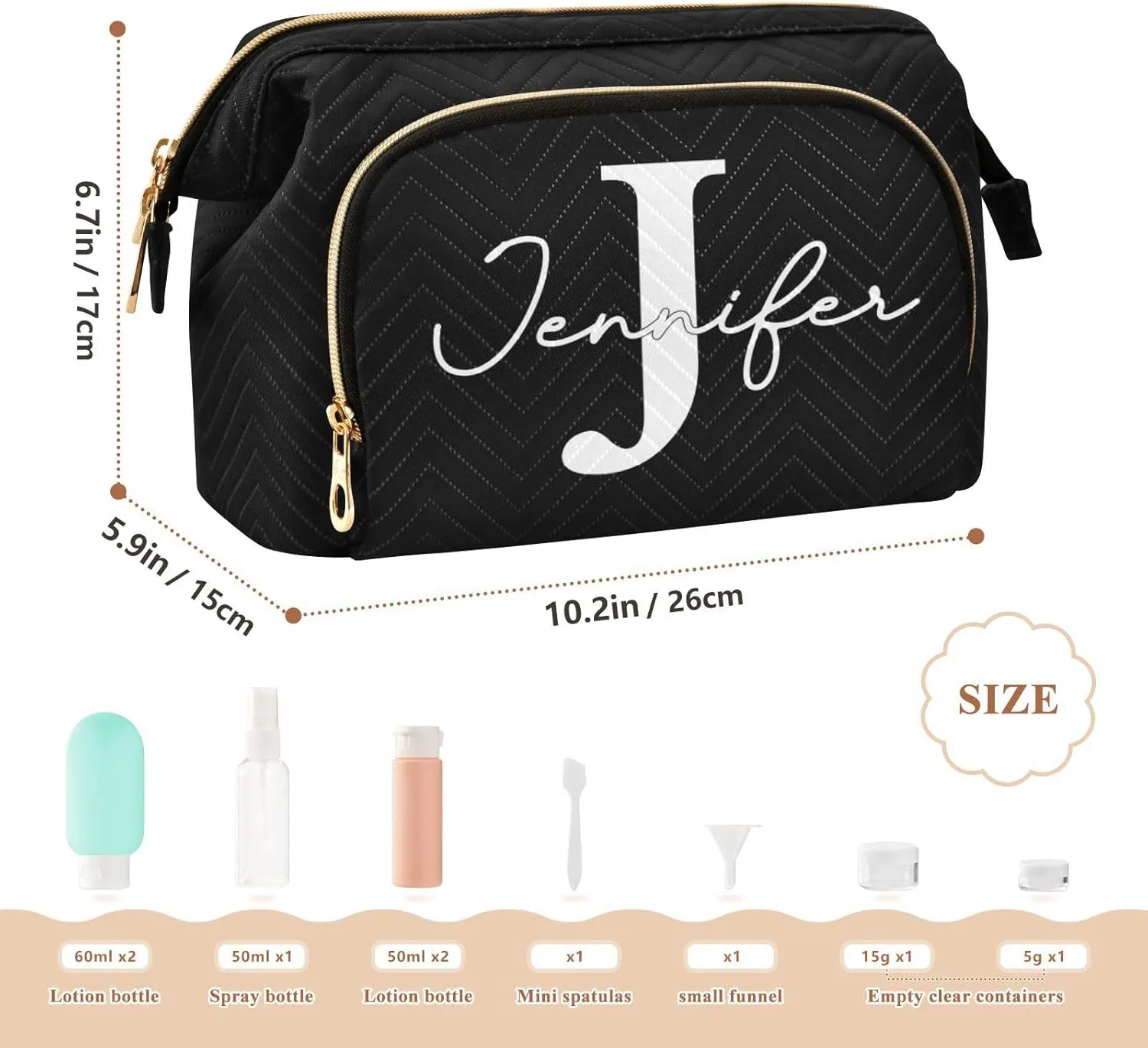 Black Custom Makeup Bag Travel Toiletry Bag Cosmetic Bag Pouch Cute Large Makeup Case Box Skincare Bag Organizer Make Up Bags for Adults Women Purse Men Toiletries Sports Trip