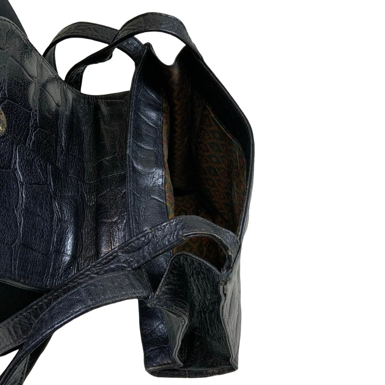 Black Leather Animal Print Embossed Double Strap Shoulder Handbag Purse