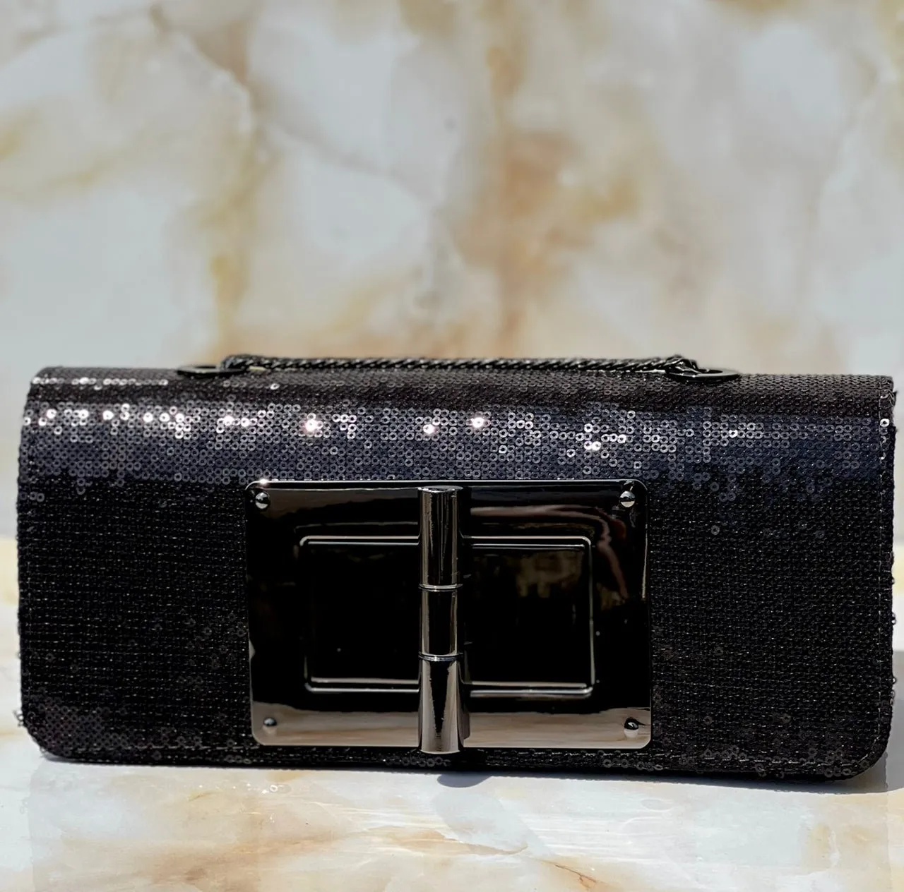 Black Sequin Fabric Evening Purse