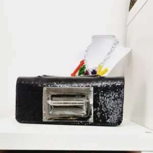 Black Sequin Fabric Evening Purse