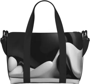Black White Fluid Sculpture Travel Duffle Bag For Women Men Weekender Overnight Bag Gym Bag For Women, Carry On Airport Bag, Travel Tote Bag With Strap For Gym Travel Business Trips
