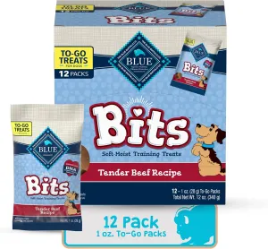Blue Buffalo BLUE Bits Natural Soft-Moist Training Dog Treats TO-GO, Beef Recipe 1-oz Bags (Pack of 12)