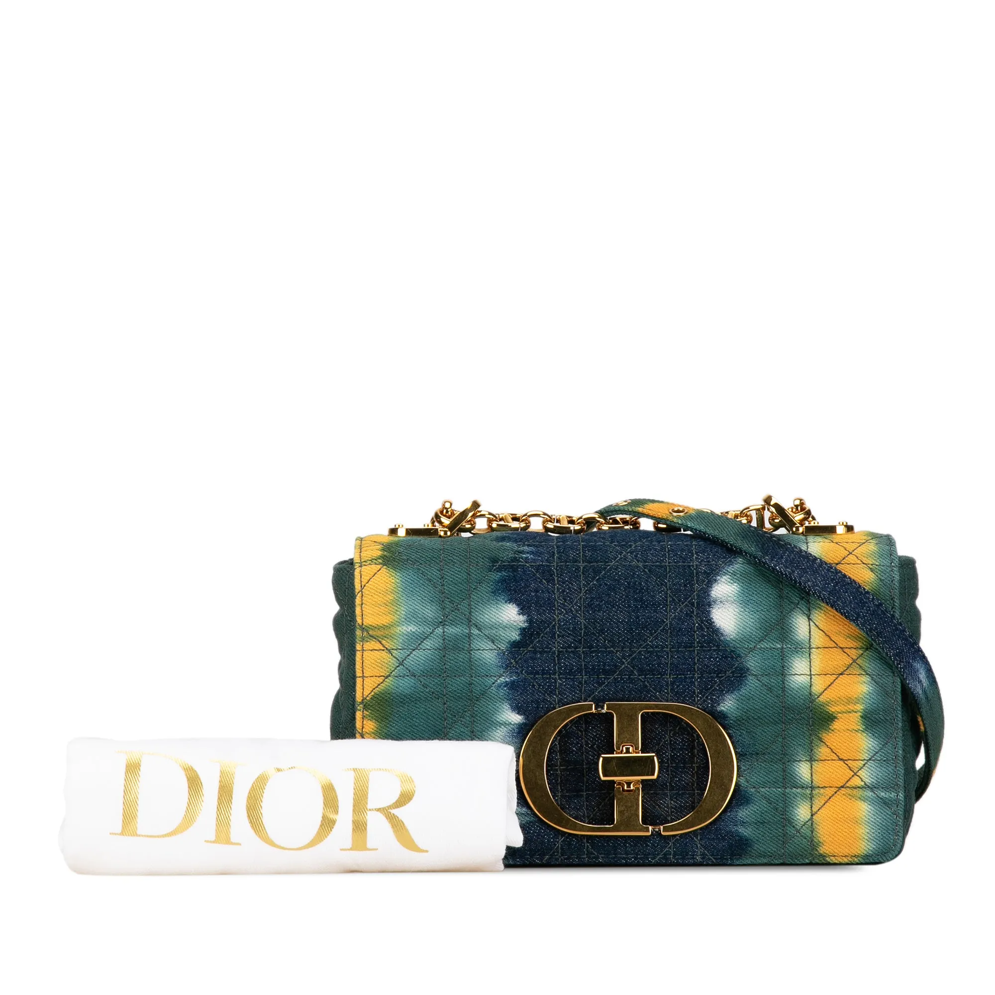 Blue Dior Small Denim Tie-Dye Cannage Caro Bag