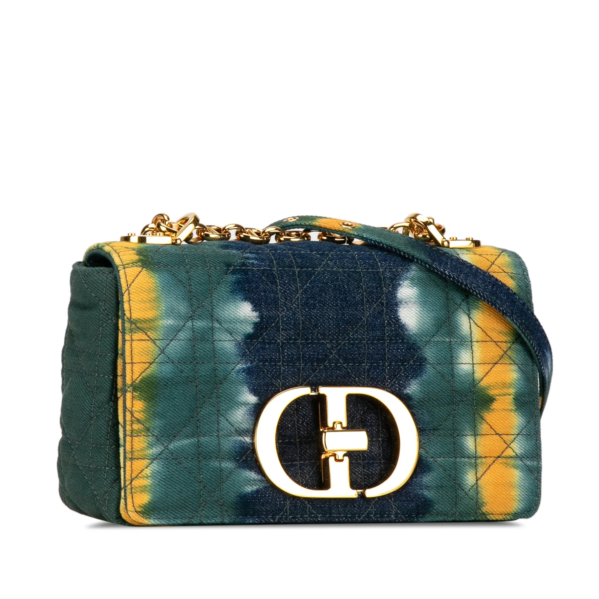 Blue Dior Small Denim Tie-Dye Cannage Caro Bag